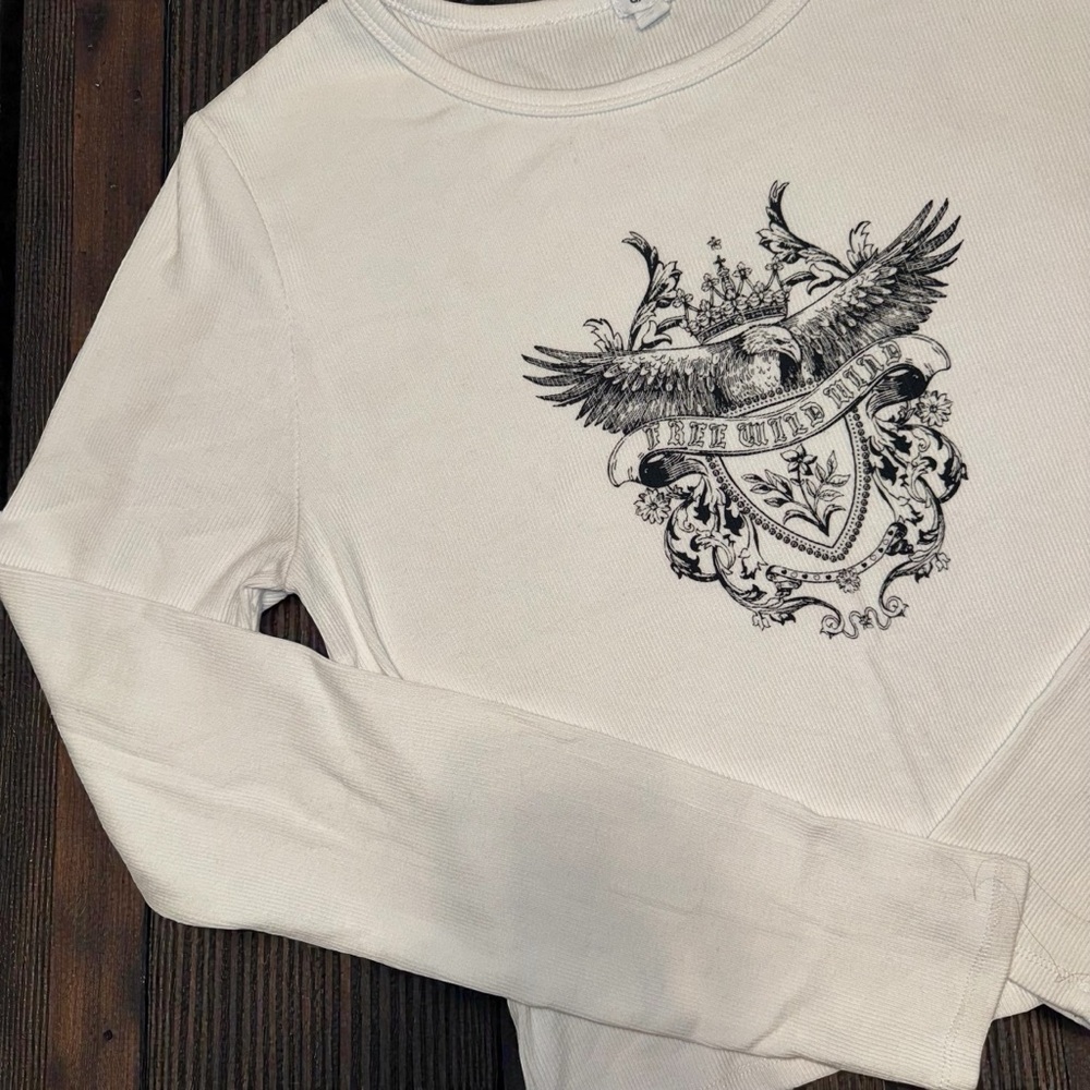 Garage Free Wild Mind Juniors XL Ribbed Long Sleeve Cropped Tee Y2K Style